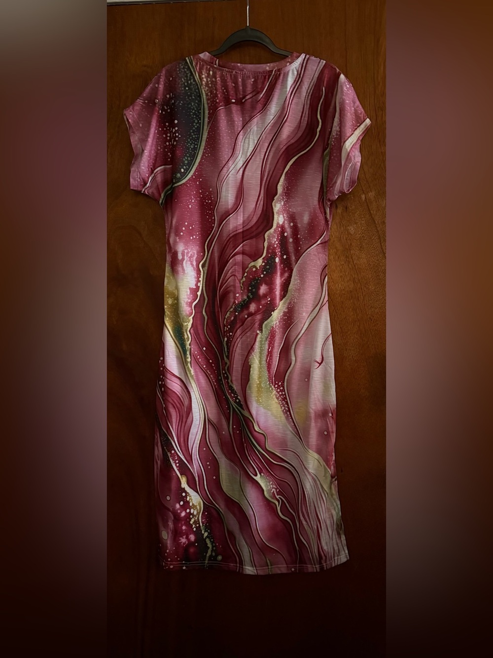 Pink Marble Print Short-Sleeve Dress